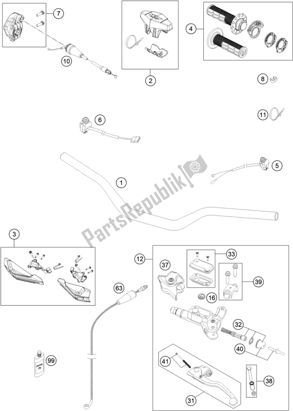 All parts for the Handlebar, Controls of the KTM 150 XC-W US 2017