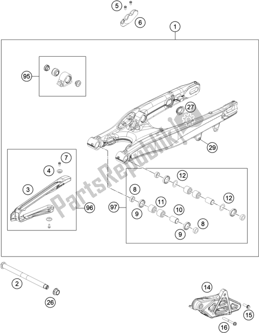 Alle onderdelen voor de Zwenkarm van de KTM 150 XC-W US 2017