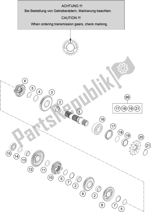 Toutes les pièces pour le Transmission Ii - Arbre Intermédiaire du KTM 150 XC-W US 2017