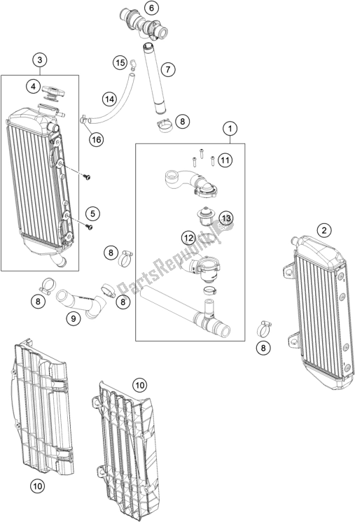 All parts for the Cooling System of the KTM 150 XC-W US 2018