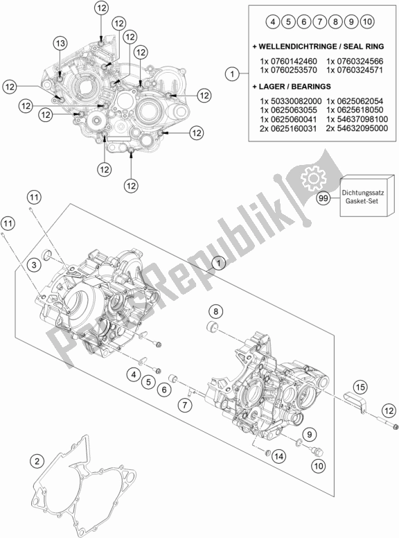 All parts for the Engine Case of the KTM 150 XC-W US 2018