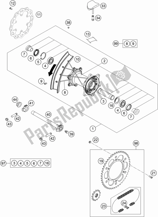 All parts for the Rear Wheel of the KTM 150 XC-W US 2018