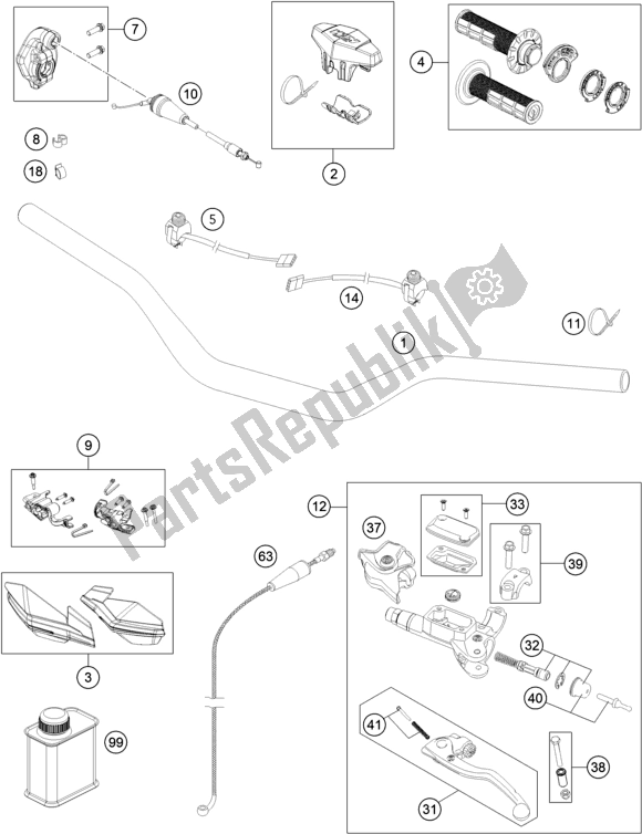 Todas as partes de Guiador, Controles do KTM 150 XC-W US 2019