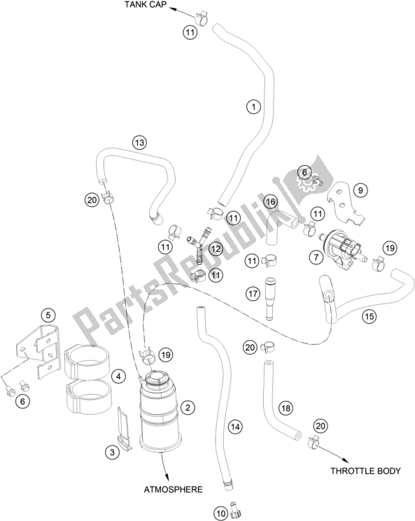 Alle onderdelen voor de Verdampingsbus van de KTM 200 Duke,black-ckd 2019