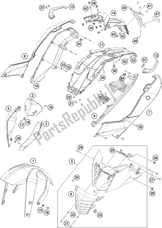 Todas las partes para Máscara, Defensas de KTM 200 Duke,black-ckd 2019