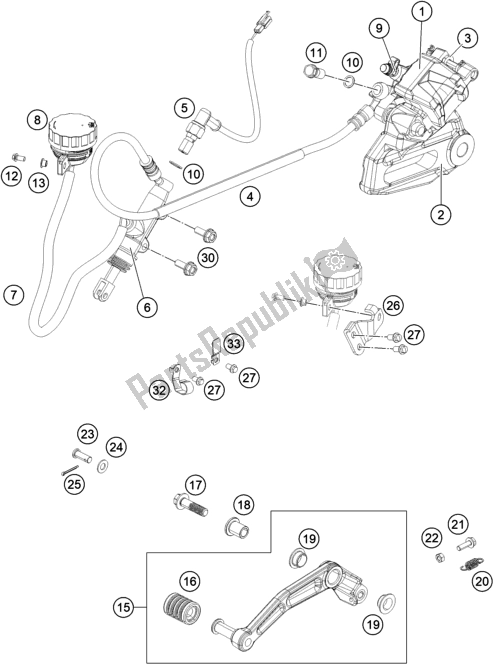 Alle onderdelen voor de Achter Remklauw van de KTM 200 Duke,black-ckd 2019