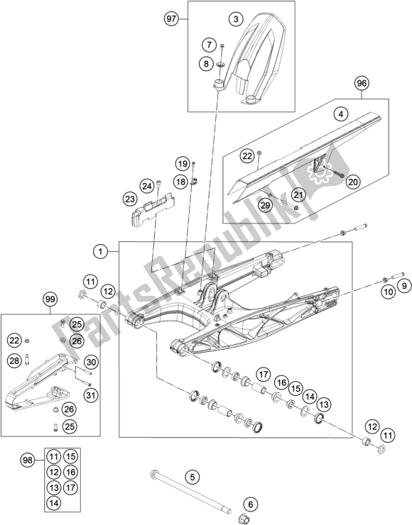 Alle onderdelen voor de Zwenkarm van de KTM 200 Duke,black-ckd 2019