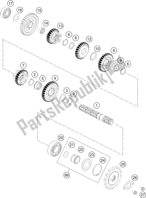 Alle onderdelen voor de Transmissie Ii - Secundaire As van de KTM 200 Duke,black-ckd 2019