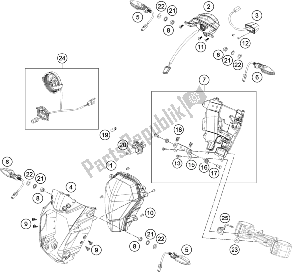 Todas las partes para Sistema De Iluminación de KTM 200 Duke,black,w/o Abs-b. D. 2019