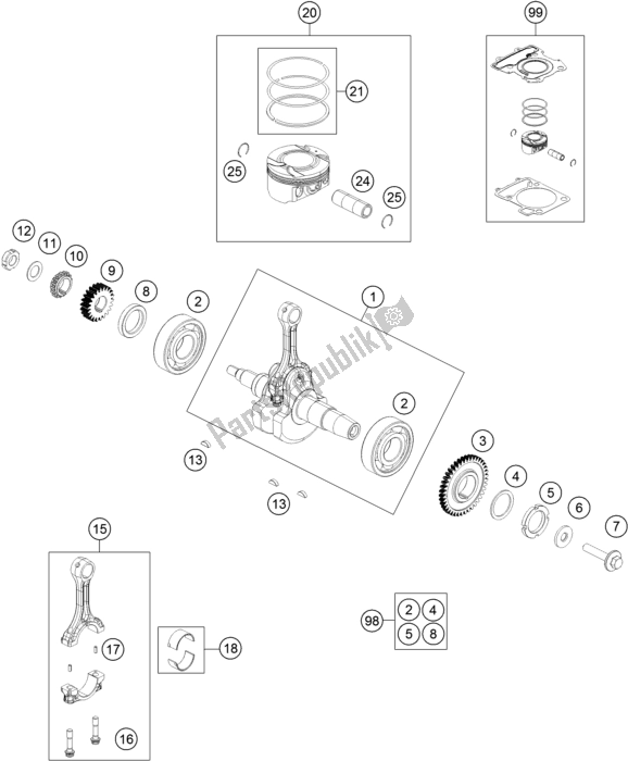Tutte le parti per il Albero Motore, Pistone del KTM 200 Duke,black W/O Abs-ckd 18 2017