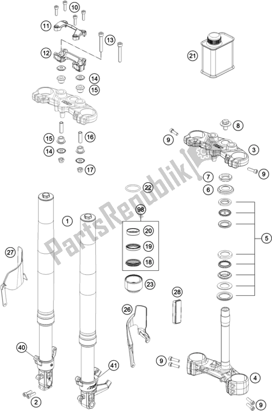 Wszystkie części do Przedni Widelec, Potrójny Zacisk KTM 200 Duke,black W/O Abs-ckd 18 2017