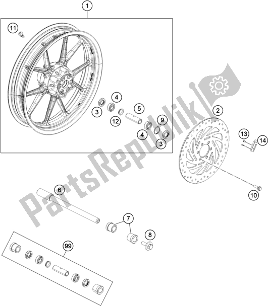 All parts for the Front Wheel of the KTM 200 Duke,black W/O Abs-ckd 18 2017
