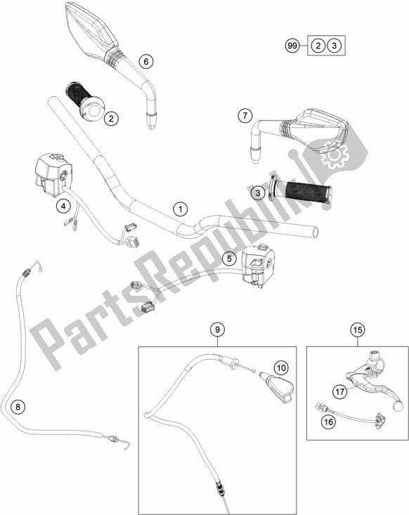 Tutte le parti per il Manubrio, Comandi del KTM 200 Duke,black W/O Abs-ckd 18 2017