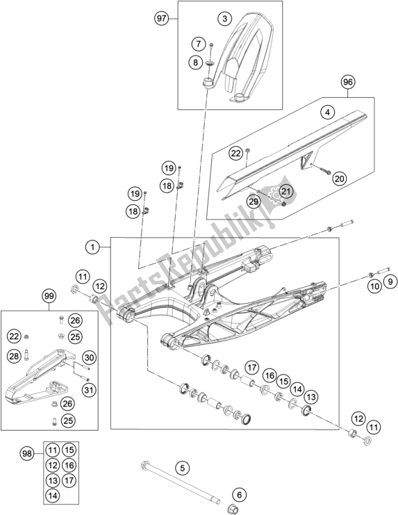 Todas las partes para Brazo Oscilante de KTM 200 Duke,black W/O Abs-ckd 18 2017