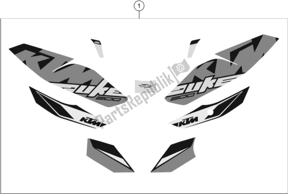 All parts for the Decal of the KTM 200 Duke,orange,w/o Abs-b. D. 2019
