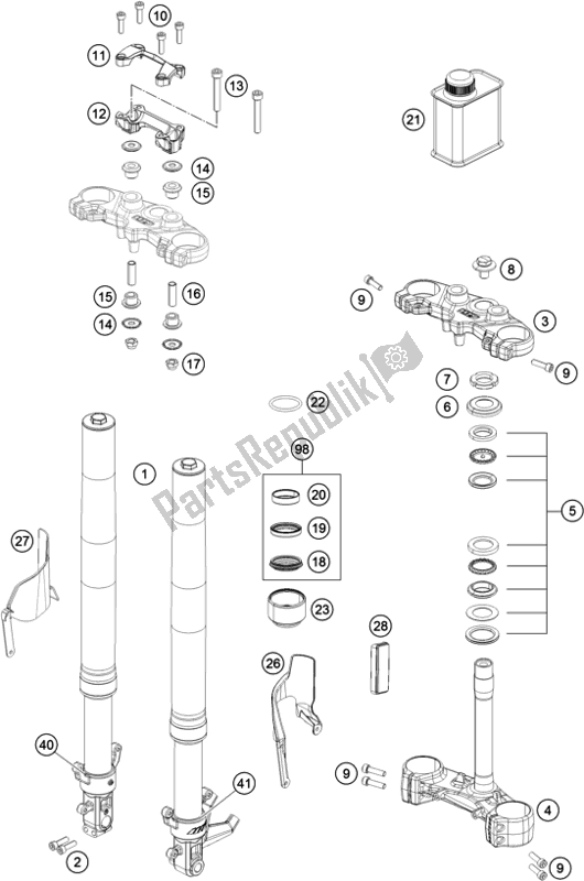 Toutes les pièces pour le Fourche Avant, Triple Serrage du KTM 200 Duke,orange,w/o Abs-b. D. 2019