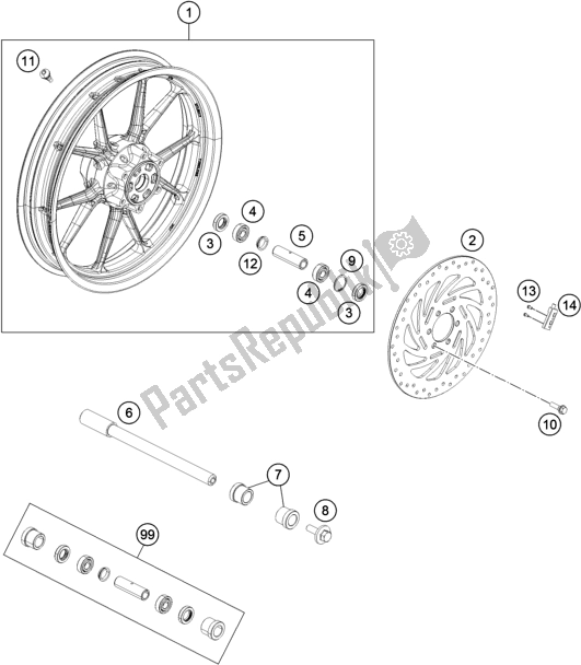 Toutes les pièces pour le Roue Avant du KTM 200 Duke,orange,w/o Abs-b. D. 2019