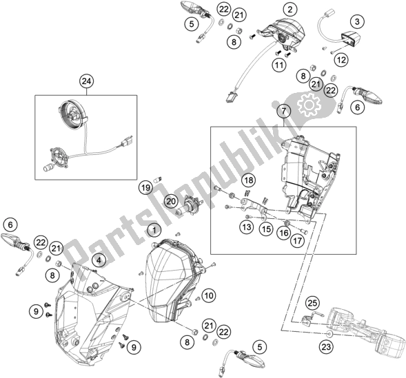 All parts for the Lighting System of the KTM 200 Duke,orange,w/o Abs-b. D. 2019