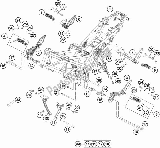 All parts for the Frame of the KTM 200 Duke,orange W/O Abs-ckd 17 2017