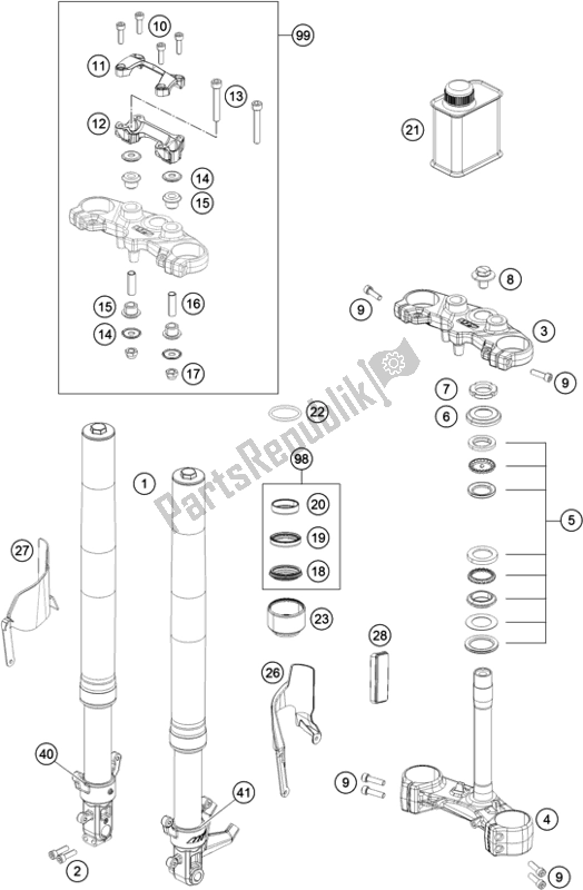 All parts for the Front Fork, Triple Clamp of the KTM 200 Duke,orange W/O Abs-ckd 17 2017