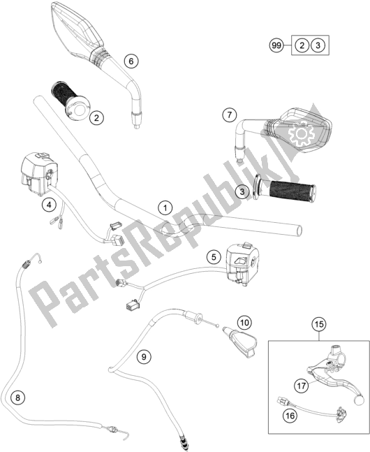 Tutte le parti per il Manubrio, Comandi del KTM 200 Duke,orange W/O Abs-ckd 17 2017