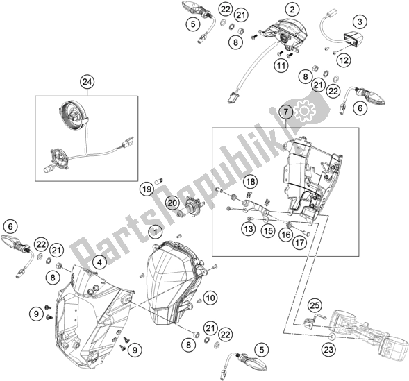 Tutte le parti per il Sistema Di Illuminazione del KTM 200 Duke,orange W/O Abs-ckd 17 2017