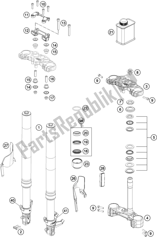 All parts for the Front Fork, Triple Clamp of the KTM 200 Duke,orange W/O Abs-ckd 2018