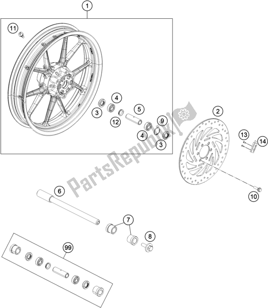 Todas las partes para Rueda Delantera de KTM 200 Duke,orange W/O Abs-ckd 2018