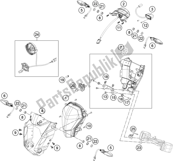 Todas as partes de Sistema De Luz do KTM 200 Duke,orange W/O Abs-ckd 2018