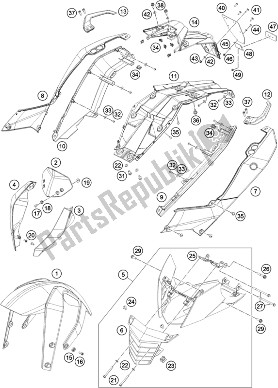 Toutes les pièces pour le Masque, Ailes du KTM 200 Duke,orange W/O Abs-ckd 2018