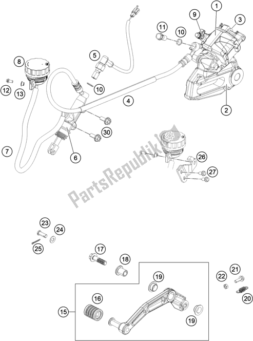 Tutte le parti per il Pinza Freno Posteriore del KTM 200 Duke,orange W/O Abs-ckd 2018