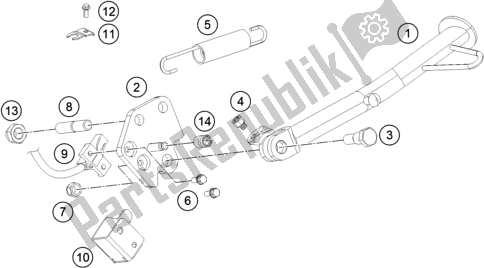 Todas as partes de Suporte Lateral / Central do KTM 200 Duke,orange W/O Abs-ckd 2018