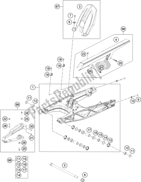 Todas las partes para Brazo Oscilante de KTM 200 Duke,orange W/O Abs-ckd 2018