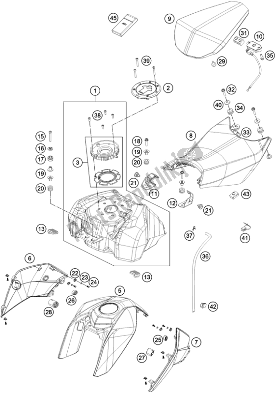 Todas las partes para Tanque, Asiento de KTM 200 Duke,orange W/O Abs-ckd 2018