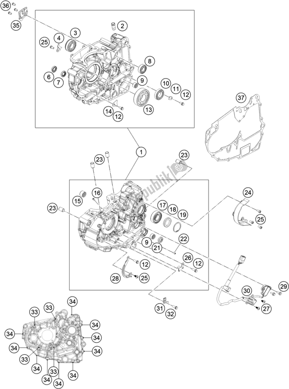 Toutes les pièces pour le Carter Moteur du KTM 200 Duke,orange,w/o Abs-ckd 2019