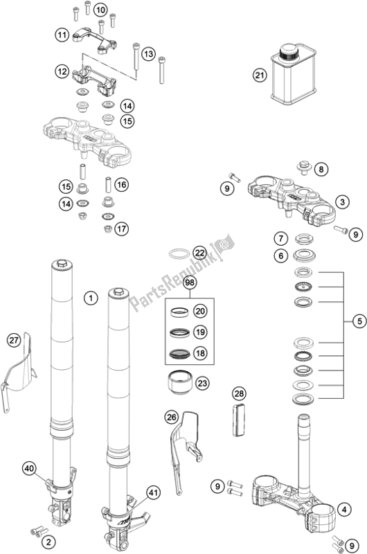 All parts for the Front Fork, Triple Clamp of the KTM 200 Duke,orange,w/o Abs-ckd 2019
