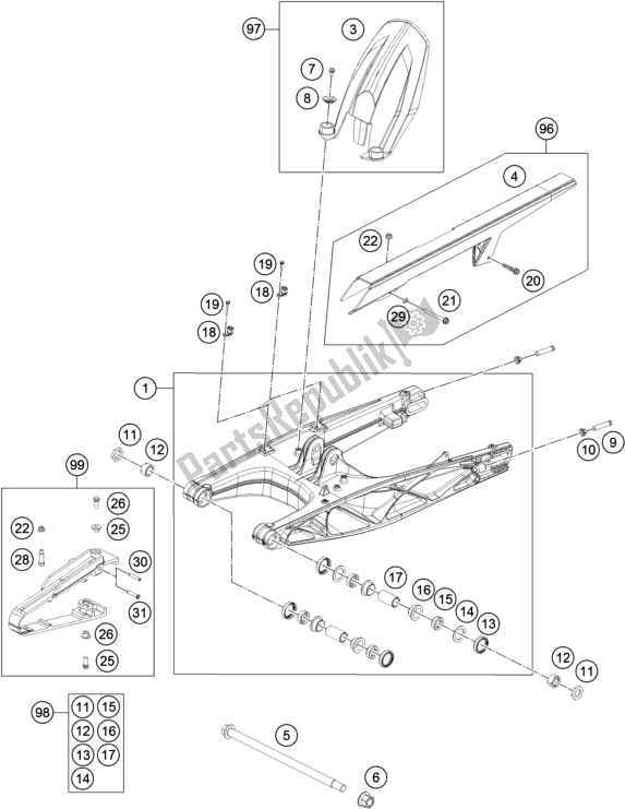 Toutes les pièces pour le Bras Oscillant du KTM 200 Duke,orange,w/o Abs-ckd 2019