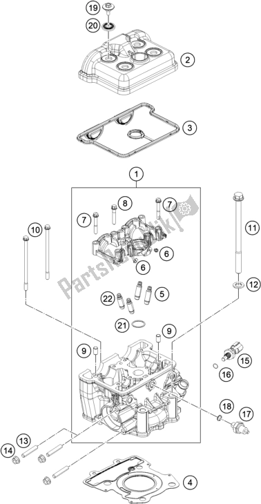 All parts for the Cylinder Head of the KTM 200 Duke,white-ckd 2019
