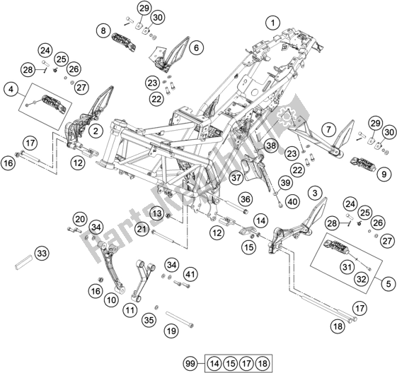 Todas as partes de Quadro, Armação do KTM 200 Duke,white-ckd 2019