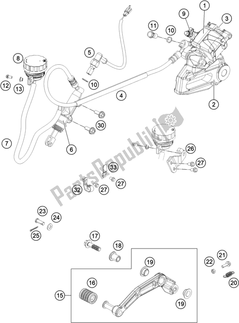 Todas as partes de Pinça De Freio Traseiro do KTM 200 Duke,white-ckd 2019