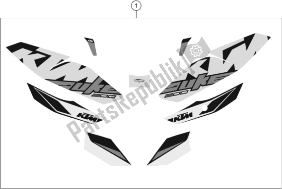 All parts for the Decal of the KTM 200 Duke,white,w/o Abs-b. D. 2019