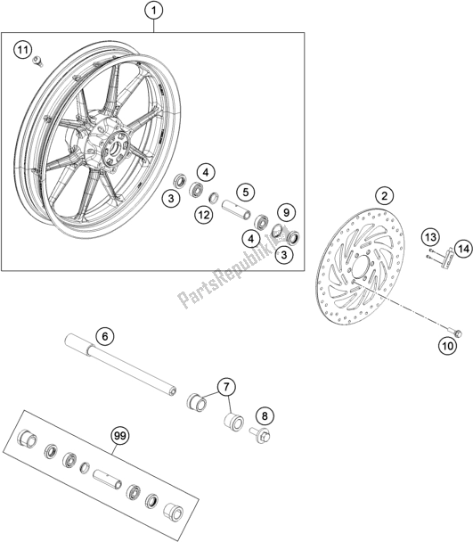 Tutte le parti per il Ruota Anteriore del KTM 200 Duke,white,w/o Abs-b. D. 2019