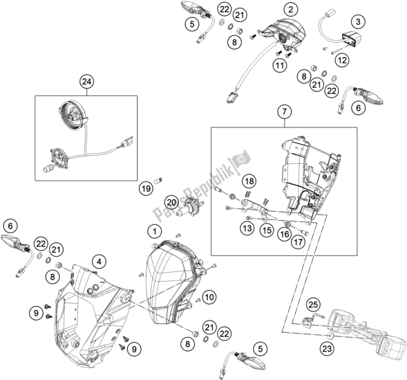 All parts for the Lighting System of the KTM 200 Duke,white,w/o Abs-b. D. 2019