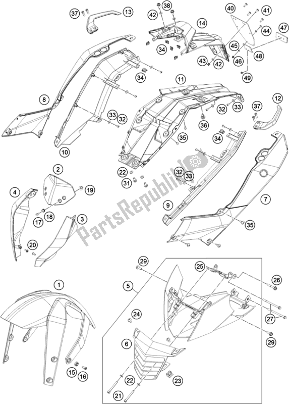 Tutte le parti per il Maschera, Parafanghi del KTM 200 Duke,white,w/o Abs-b. D. 2019