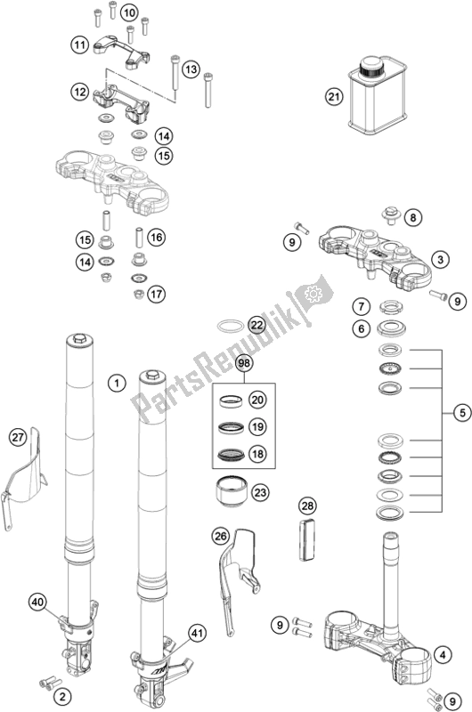 Tutte le parti per il Forcella Anteriore, Pinza Tripla del KTM 200 Duke,white,w/o Abs-b. D. Asean 2019