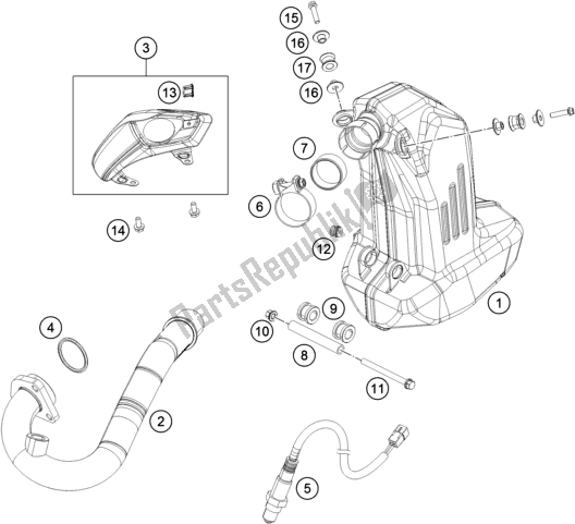 Todas as partes de Sistema De Exaustão do KTM 200 Duke,white W/O Abs-ckd 17 2017