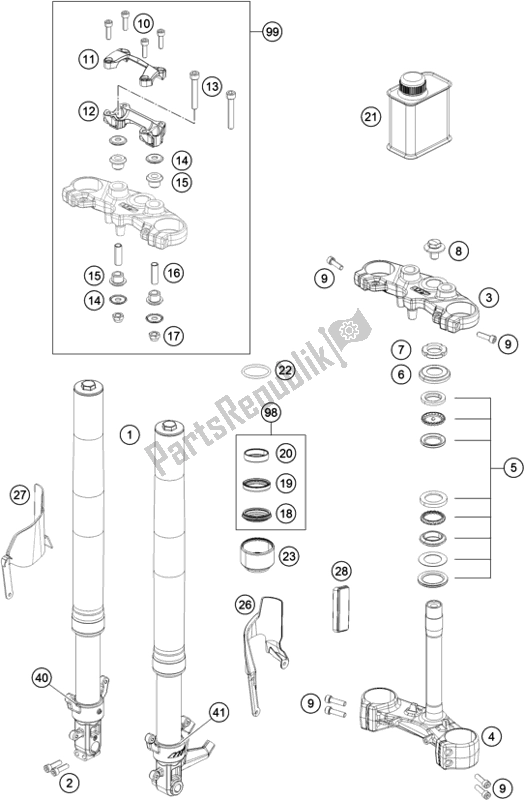 Wszystkie części do Przedni Widelec, Potrójny Zacisk KTM 200 Duke,white W/O Abs-ckd 17 2017