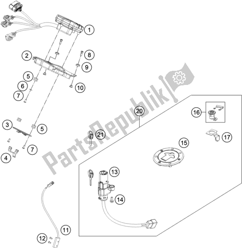 Alle onderdelen voor de Instrumenten / Sluitsysteem van de KTM 200 Duke,white W/O Abs-ckd 17 2017