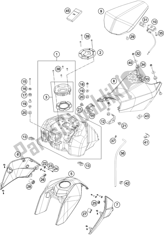 Toutes les pièces pour le Réservoir, Siège, Couverture du KTM 200 Duke,white W/O Abs-ckd 17 2017