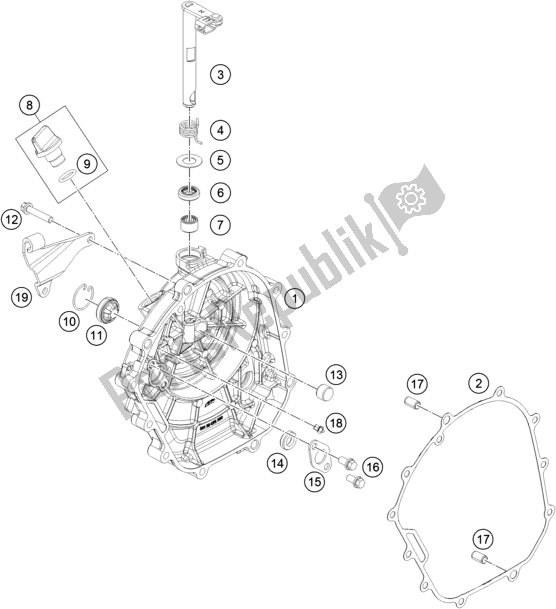 Alle onderdelen voor de Koppelingsdeksel van de KTM 200 Duke,white W/O Abs-ckd 18 2017